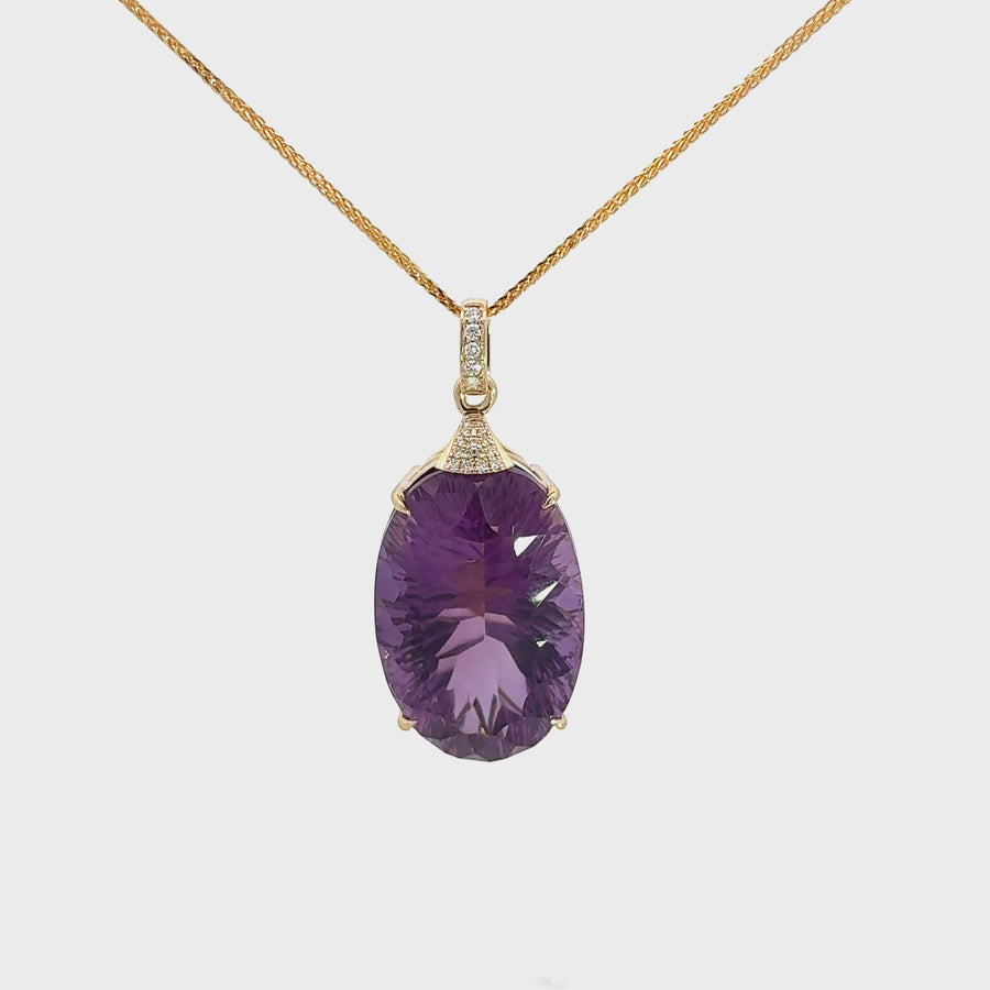 14k Yellow Gold Genuine Amethyst and Diamond Pendant Necklace