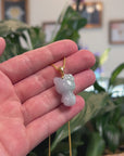 Baikalla Natural Apple-Green Patch Jadeite Jade "Lucky Kitty" Pendant W/ 14ky Gold Bail