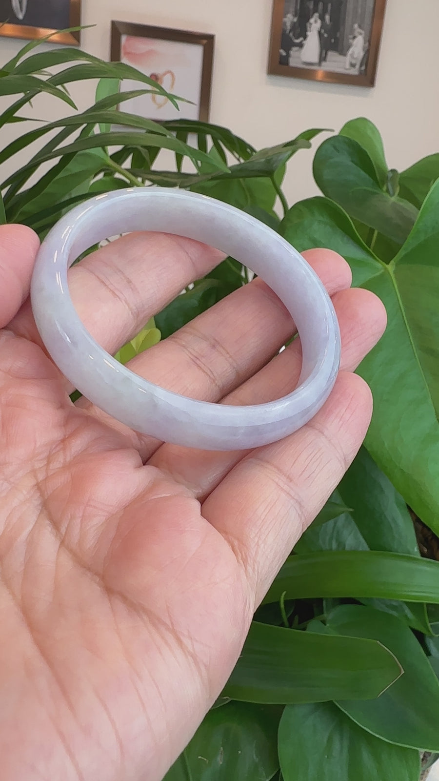 High-quality Lavender Natural Burmese Jadeite Jade Oval Bangle (54.40mm ) #T021