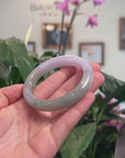 Baikalla Natural Light Lavender & Light Oil-Green Jadeite Jade "Half Round" Bangle Bracelet (57.5mm) 