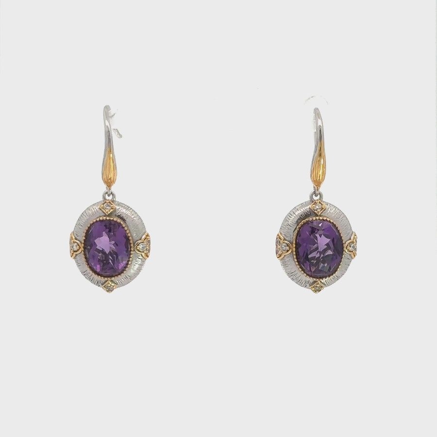 Baikalla Antique Sterling Silver Gold Plated Two Tone Amethyst Earrings