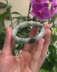 Baikalla Light Green W/ Deep Green Flowers Jadeite Jade Oval Bangle (52.5mm) 