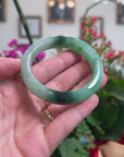 Baikalla Natural Icy Apple Green W/ Forest Green Patches Jadeite Jade "Half Round" Bangle Bracelet (53.8mm) 