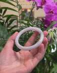 Baikalla White-Lavender W/ Blue-Green Flower Jadeite Jade "Traditional Full Round" Bangle Bracelet (59.2mm) 