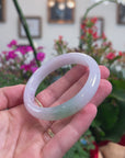 High-End Natural Icy Light Lavender & Apple-Green Patch Jadeite Jade "Half Round" Bangle Bracelet (56.6mm) 