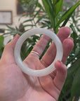 Baikalla Natural "Icy Moonlight" Jadeite Jade Traditional Round Bangle Bracelet (55 mm) 
