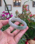 Baikalla Natural Icy Blue-Green Flower Jadeite Jade "Square Cut" Bangle Bracelet (53.7mm) 