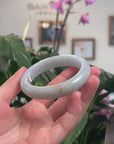 Baikalla Natural Light Blue-Green W/ Sajin (Golden Dust) Jadeite Jade "Half Round" Bangle Bracelet (60.5mm) 