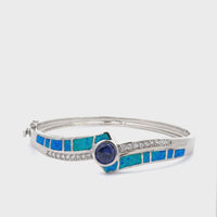 Sterling Silver Lab-Created Blue Opal Bracelet with Oval Lab-Created Blue Tanzanite