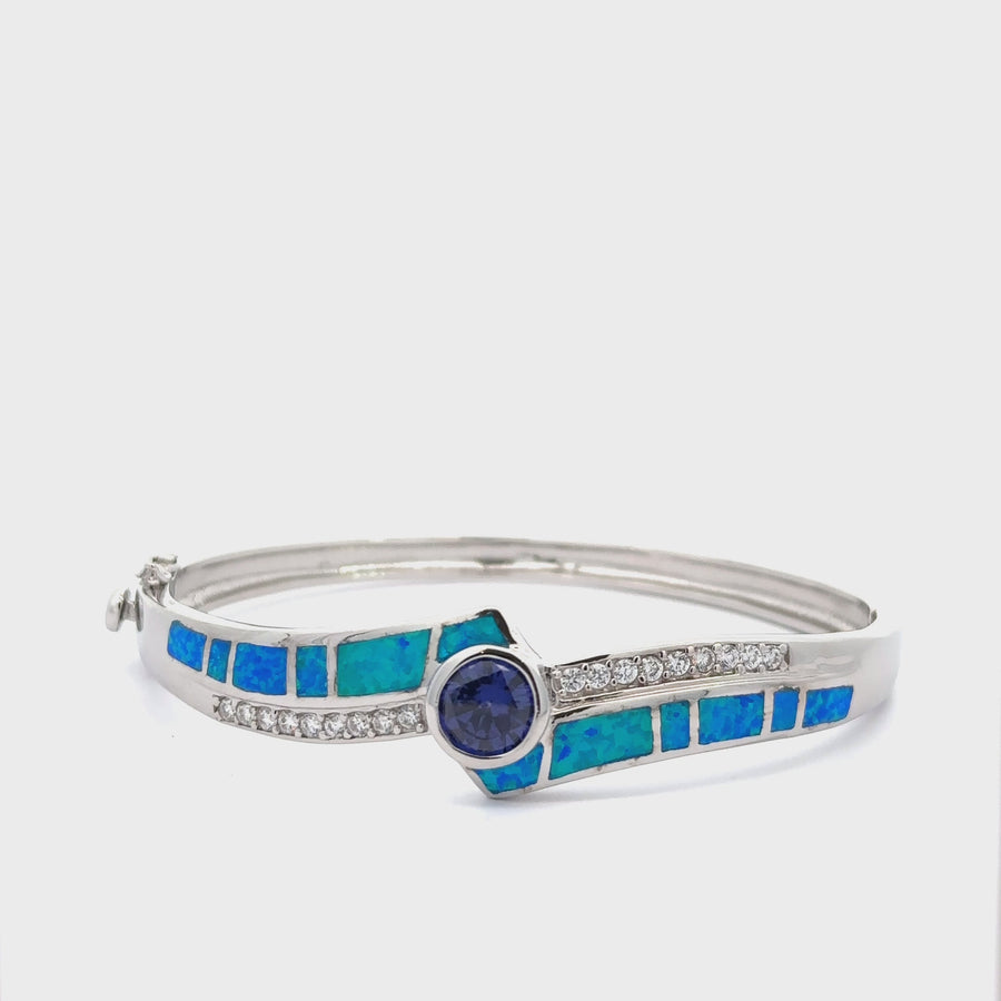 Sterling Silver Lab-Created Blue Opal Bracelet with Oval Lab-Created Blue Tanzanite