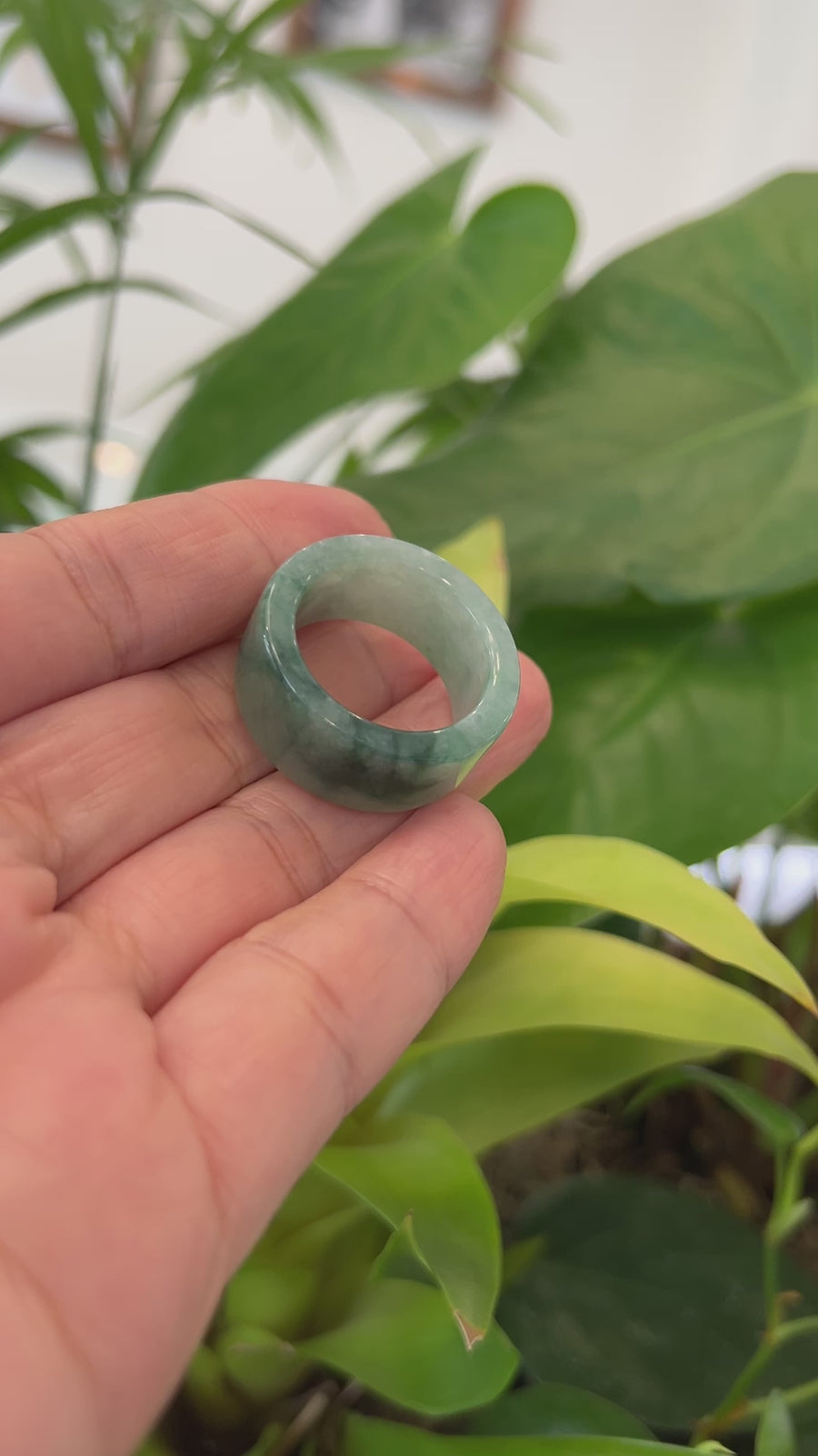 Genuine Burmese Blue-green Jadeite Jade Men's Band Ring