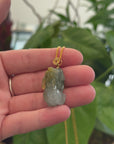 Genuine Burmese Yellow Jadeite Jade PiXiu Pendant Necklace With 18K Gold Money Bail