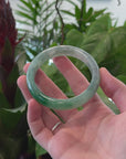 Baikalla "Half Round" Icy Green/ Black Flower Jade Bangle Bracelet (56.08mm) 