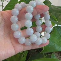 Natural Jadeite Jade Round Light Lavender Large Beads Men's Bracelet (14mm)