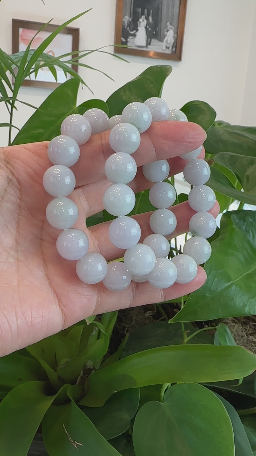 Natural Jadeite Jade Round Light Lavender Large Beads Men's Bracelet (14mm)