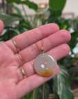 Baikalla 18K Rose Gold "Ping An Kou" (Good Luck Button) Natural Icy Light Green W/ Deep Yellow Patch Jadeite Jade Pendant