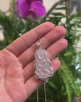 Baikalla Icy White Guan Yin "Goddess of Compassion" Jadeite Jade Pendant W/ 18K White Gold Bail & Diamonds