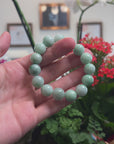 Baikalla Natural Green Jadeite Jade Round Bead Bracelet (13mm)