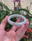 Baikalla White-Green W/ Sajin (Golden Dust) Jadeite Jade "Half Round" Bangle Bracelet (56mm) 