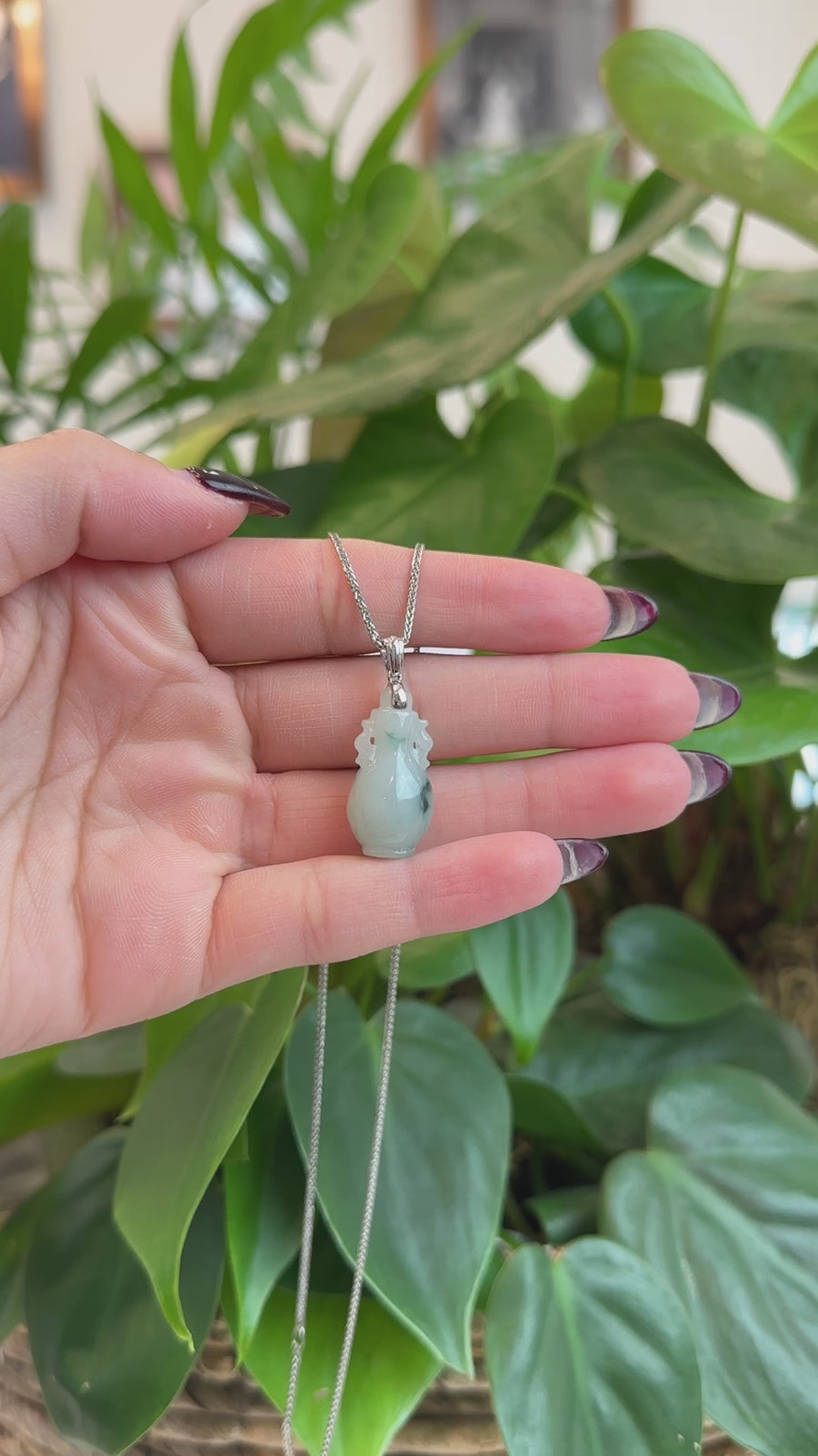 Natural Unique Jadeite Jade Lucky Bottle Necklace with 14k White Gold Bail