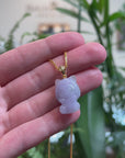 Baikalla 18k Yellow Gold Lavender & Light Green Patch "Mischievous Little Monster" Jadeite Jade Pendant