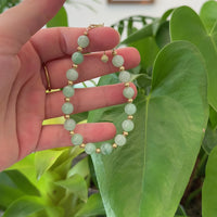 Baikalla Genuine Ice Light Green Jadeite Jade Round Beads Bracelet With 18K Yellow Gold Clasp and Gold Beads ( 7.8 mm )