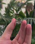 Baikalla Adjustable Sterling Silver Real Green Nephrite Jade Lucky Four Leaf Ring