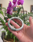 Baikalla Light Green W/ Dark Blue-Green Flowers Jadeite Jade "Half Round" Bangle Bracelet (59.5mm) 