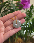 Baikalla "Ping An Kou" (Good Luck Button) Icy Light Blue-Green W/ Sajin Flecks Jadeite Jade Pendant Necklace