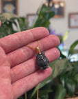 Baikalla Natural Black Wuji Jadeite Jade "Shadow Ghost" Pendant W/ 14ky Gold Bail
