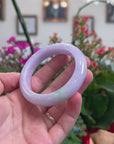 Baikalla Natural Lavender & Apple-Green Patch Jadeite Jade "Half Round" Bangle Bracelet (54.5mm) 