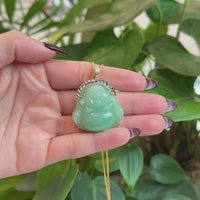 Baikalla "Laughing Buddha" 14k Gold Genuine Green Jadeite Jade with VS1 Diamonds