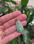 Baikalla 18K Yellow Gold "Ruyi" Natural Icy Vibrant Green Patches Jadeite Jade Pendant W/ Natural Diamonds