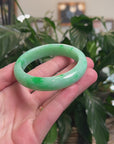 High-End Natural Vibrant Apple-Green Jadeite Jade "Half Round" Bangle Bracelet (56.7mm) 