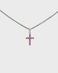 14k White Gold Natural Ruby Cross Pendant Necklace