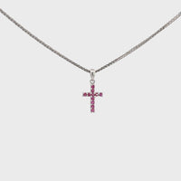 14k White Gold Natural Ruby Cross Pendant Necklace