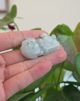 Genuine Burmese Ice Blue-Green Jadeite Jade PiXiu Pendant Necklace