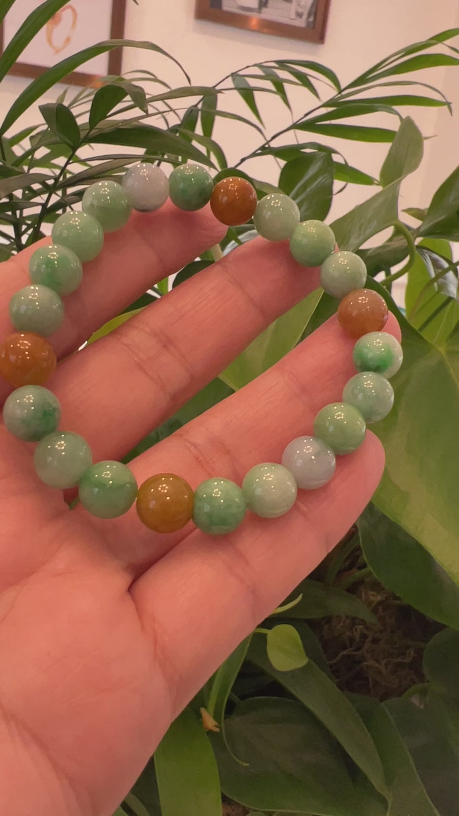 Genuine Jadeite Jade Round Multiple Colors Beads Bracelet ( 9 mm)