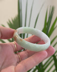 Light Apple-Green W/ Orange Sajin Flowers Natural Burmese Jadeite Jade Bangle – Oval Half Round (54.7mm) TT926