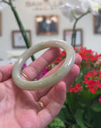 Baikalla Natural Yellow-Green Jadeite Jade "Traditional Round" Bangle Bracelet (59.8mm) 