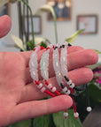 Natural Jadeite Jade "Lotus Root" Carving Braided Nylon Adjustable Drawstring Bracelet