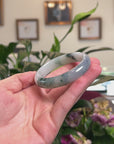 High-End Natural Icy Blue-Green Flower & Light Lavender Jadeite Jade "Oval" Bangle Bracelet (53.6mm) 