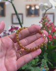 Baikalla Natural Red-Orange Jadeite Jade Round Bead Bracelet W/ 18ky Gold Clasp (6mm)