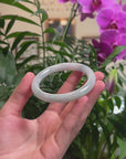 Baikalla Light Green & White Jadeite Jade "Traditional Full Round" Bangle Bracelet (56.5mm) 