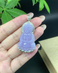 "Live" 18kw Gold Natural Lavender Jadeite Jade Guan Yin Pendant W/ Natural Diamonds" (07/01/25)
