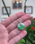 Baikalla Natural Vibrant Green Jadeite Jade "Ping An Kou" (Good Luck Button) Pendant W/ 18kw Gold & Natural Diamonds