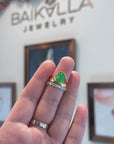 Custom 18ky Gold Natural Green Jadeite Jade Engagement Ring & Custom Fit Contour Band