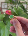 18ky Natural Icy Green Heart Shape Burmese Jadeite Jade Engagement Ring w/ Natural Diamonds Halo