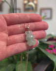 Baikalla Natural Icy Green Jadeite Jade "Lucky Bunny" Pendant W/ 14kr Gold Bail