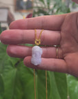 Genuine Burmese Lavender Jadeite Jade PiXiu Pendant With 18K Yellow Gold Bail